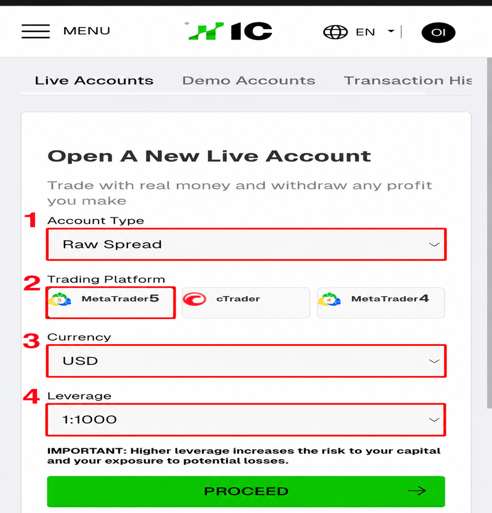 IC Markets setup